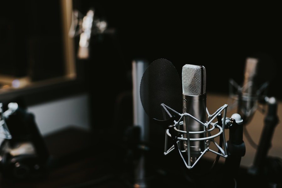 Professional studio microphones in a British broadcasting studio